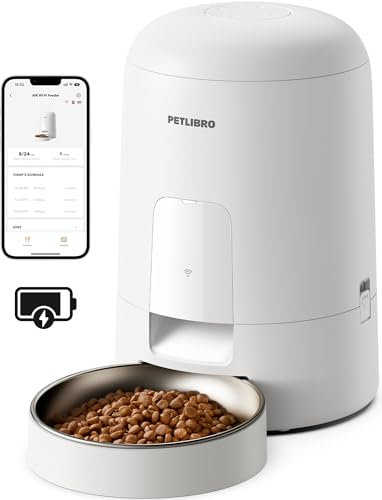 PETLIBRO Distributeur Croquettes Chat Automatique, 2,4G WiFi en Batterie Rechargeable, Vie de 30 Jours, 2L Distributeur Croquettes Chats Aver Contrôle par Application et jusqu'à 10 Repas (Blanc)