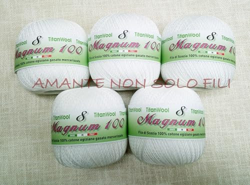 Filo di Scozia Magnum per uncinetto, 5 pezzi da 100 grammi. n° 3/5 / 8/12 / 16/25 (Bianco, n° 8)