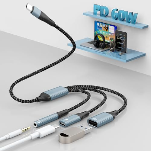 Opluz 3-in-1 USB C to 3.5mm Headphone and Charger Adapter, USBC to OTG Adapter with USB+USB-C Charging+3.5mm Headphone Port, Type C Splitter for iPhone 16/15/Samsung/USB Flash Drive/Keyboard/Mouse