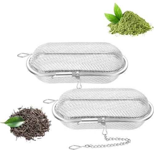 Yuannee Tea Strainer,2 PCS Mesh Stainless Steel Strainer with Chain Spice Cooking Filter Diffusers Vegetable Strainer Strainers for Loose Tea for Catering Home Use