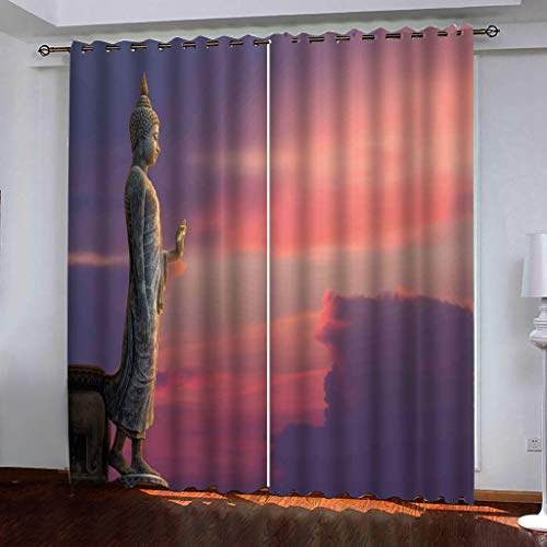 WYXWZ Gardinen Blickdichte Lichtundurchlässige Vorhänge 2er Set Vorhänge Gegen Kälte Thermogardine Verdunkelungsvorhang Ösen Gardinen Verdunkelung 2 Stück x 132 Breite x 200 cm Höhe Buddha und Zen