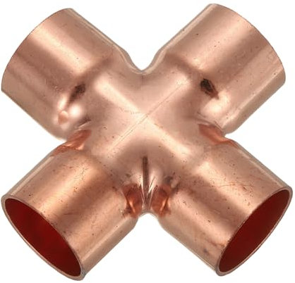 PATIKIL 7/8(22mm) Copper Cross Pipe Fitting, 4 Way Welding Copper End Feed Equal Pipe Connector for Plumbing Air Conditioning Refrigeration