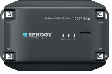 Renogy DC to DC Battery Charger 12V 20A, Intelligent DCDC Battery Charger Charge Controller Solar for Flood, Gel, AGM, Lithium Batteries, for Motorhomes, Trucks, Commercial Vehicles, Boats, Yachts