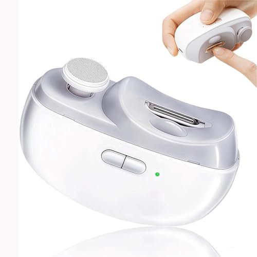 Elektrischer Nagelknipser, 2 in 1, elektrischer Nagelknipser & Feile, mit LED-Licht, automatischer Nagelschneider mit 2 Geschwindigkeitsstufen, wiederaufladbar über USB, für Babys Senioren, Weiß