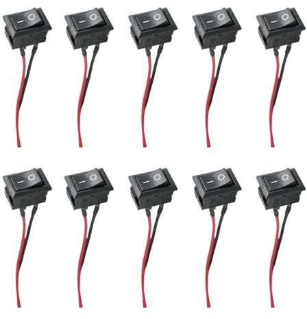 leruiyezs 10 piezas Mini Interruptor basculante para coche y hogar, T85 KCD1-101 Interruttore A Pulsante Tipo SPST,De 2 Pines Con Cableado Negro,Interruttore Bipolare De 12V On Off,16,8 x11,5 x 1,2