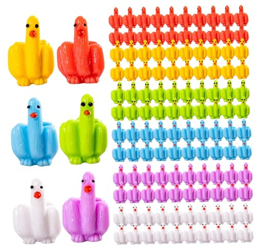 120 Stück Mini-Enten, bunte, lustige kleine Mittelfinger-Ente zum Verstecken und Suchen von Streichen, 1 Zoll große Mini-Tiere aus Kunstharz für Puppenhaus, Büro, Autozubehör, Dekor, -Enten a