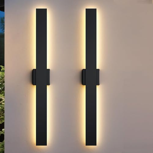 Zihoi 2 Pack 60CM Moderne Wandleuchte Aussen, 3000K 4000K 5000K 10% -100% Dimmbare Wandlampe, IP65 Wasserdichte Outdoor Wandleuchte Für Haus, Veranda, Garage, Patio, Hof, Eingang Schwarz