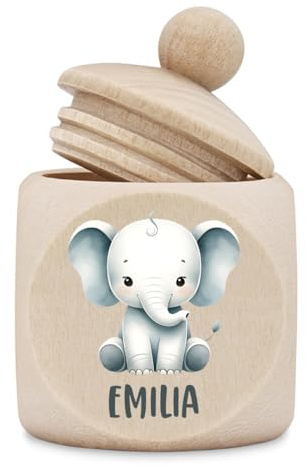 polar-effekt Holzdose für Milchzähne mit Elefant Motiv personalisiert - Zahnfee Geschenk für Mädchen & Jungen - aus Echtholz hergestellt - mit Wunschnamen