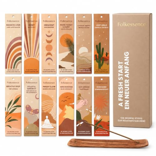 Folkulture Räucherstäbchen mit Halter | 12er-Set (240 Incense Sticks) | Sandelholz, palo santo räucherstäbchen, Bio, 45 Min Brenndauer; Geschenk für Aromatherapie und Geruchsneutralisierung