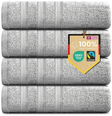 B!HOME 4er Set Premium Handtücher [100% Baumwolle] 50x100 cm, grau/Handtücher Weich, Saugstark & Pflegeleicht/Handtuch Perfekt für Bad, Gym & Reisen