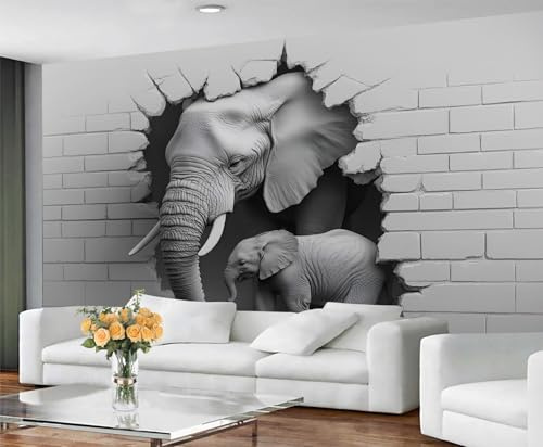 GIVLWF Tapete Elefanten Wandtapete für Wohnzimmer, grauer Elefant, Schlafzimmer, Wandtapete, Tierdrucke, Wandbild & Heimdekoration, nicht selbstklebend, Wandbilder für Wände