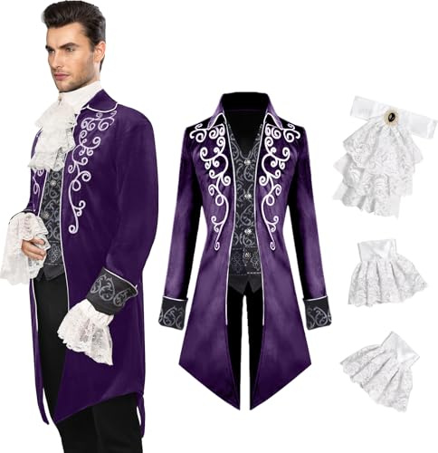 YQVGFBY Costume médiéval pour homme : veste steampunk, queue-de-morue gothique, queue-de-morue victorienne pour homme, Halloween pirate vampire cosplay