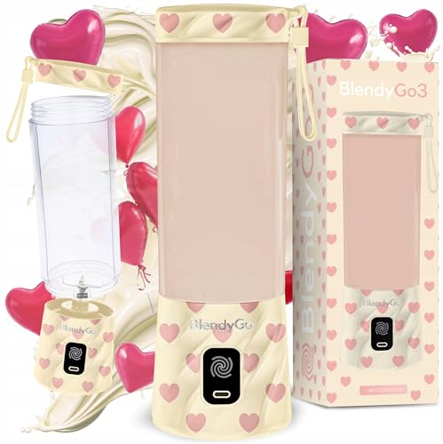 BlendyGo 3 Tragbarer Mixer, Blender, Mini Standmixer, 550 ml, Smoothie maker, Mixer smoothie maker to go, kabellos, zerkleinert Eis und Obst, BPA-freie, PulseMotion & BlendPro (Sweet Heart)