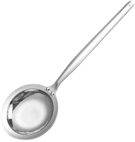 Cucchiaio per schiumarola, schiumarola, colino a maglia fine, professionale con manico lungo, spatola da cucina per friggere zuppe, salse, burro, per alimenti, per rimuovere schiuma