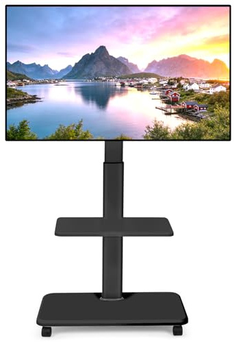 TV Ständer Rollbar Mobiler TV-Wagen für 32-70 Zoll Flache/gekrümmte LED/LCD/OLED höhenverstellbarer tragbarer TV Ständer auf Rädern bis zu 100lbs Boden TV-Wagen für Schlafzimmer Outdoor Weiß