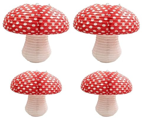 Pilzförmige Papierlaternen 4 Stück Rot für Kindergeburtstag Deko