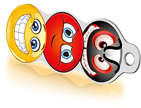 Einkaufswagenlöser SmilKey schwarz-rot-Gold/Schlüsselanhänger Einkaufschip mit Schlüsselfundservice/Abziehbarer Einkaufswagenchip Metall, Chip Einkaufswagen, Key Finder / 1 Stück