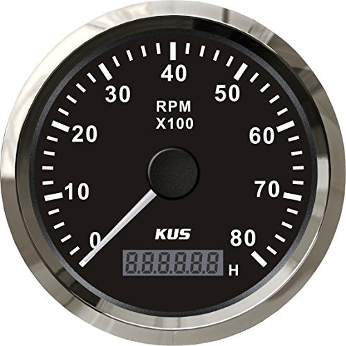 KUS Universal Tachoanzeige mit Stundenzähler 8000 U/min für 85mm 12V/24V Benzinmotor mit Hintergrundbeleuchtung (Schwarz)
