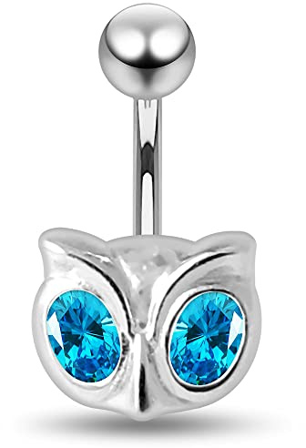 Monster Piercing Hellblaue Crystal Stein große Auge Eule Sterling Silber Bauch Bars Piercing