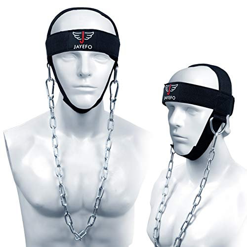 Jayefo Sports Neck Training Exerciser Harness Traps Muscle Builder Head Harness Home Gym for Strength Fitness Powerlifting Workout Boxing MMA Strong Neck Steel Chain Exerciser strengthener