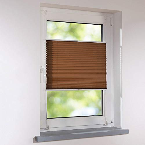 Plissee Klemmfix Faltstore UNIVERSAL Faltrollo ohne Bohren - 125 x 130 cm - braun