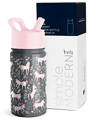 Simple Modern Trinkflasche Kinder mit Strohhalm | Sport Isolierte Edelstahl-Kindertrinkflasche für Kleinkinder Jungen und Mädchen | Summit | 415ml | Unicorn Fields