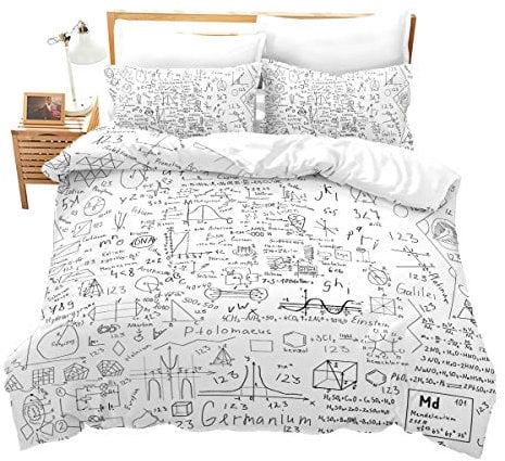 Loussiesd Formula 2 Teilig 155x220 cm Bettwäsche Set Mathematik Physik Chemie Geometrie Microfaser Bettbezug Set für Jungen Mädchen Schwarz Betten Set mit Reißverschluss und 1 Kissenbezug 80x80 cm