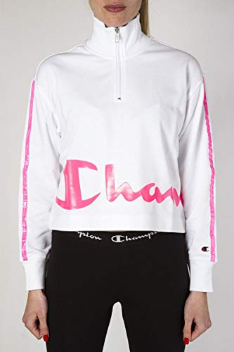 Champion Felpa Donna con Bande Plastificate, 112746 (L, Bianco/Rosa Fluo)