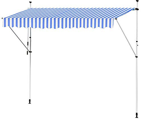 Markise Klemmmarkise Balkonmarkise Einziehbar Gelenkmarkise Sonnenschutz Manuell Kurbel Blau Weiß 350 cm Kingpower