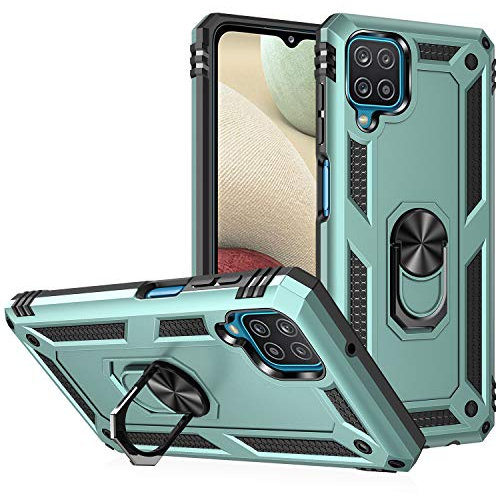 FanTing Coque pour Samsung Galaxy A12 Coque, avec Support de téléphone Portable,Structure Double Couche Anti-poussière et Antichoc,Etui Housse pour Samsung Galaxy A12-Vert foncé