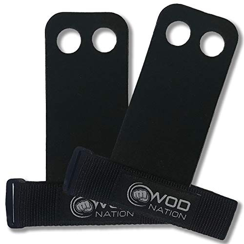 WOD Nation Leather Barbell Gymnastics Grips Perfect for Pull-up Training, Kettlebells and Cross-Fit - Premium Weight Lifting Hooks