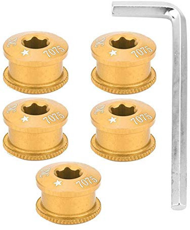 Keenso Boulons de Roue de vélo, 5 pièces en Alliage d'aluminium vis de Plateau de vélo Boulon de Roue de pour Simple Double Triple Vitesse(5mm-Or) Outils de matériel de réparation de vélos