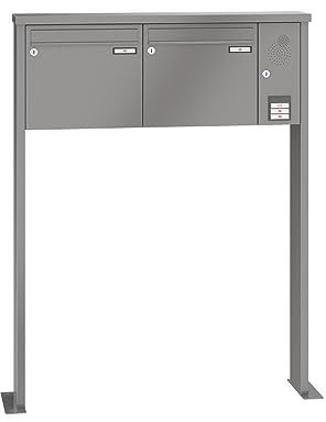 RENZ/Tetro / 2er Freistehende Briefkastenanlage Standbriefkasten mit Sprechfeld/RAL-Farbe 9007 Volumen 1/mit Fußplatten/Dein-Briefkasten.de