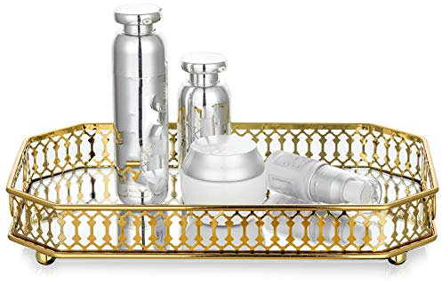 Nuptio Bandeja Decorativa Bandeja Espejo Dorado para Tocador Joyería, Bandeja Rectangular para Velas Bandeja para Bebidas, Platos y Bandejas para Velas Bandeja para Servir Bandeja Perfumes Bodas