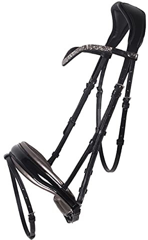 Trense Pferd Lupine aus Leder | Elegantes Design | Angenehmes Tragen | Leicht verstellbar | Reduziert den Druck | Pflegeleicht (Warmblut, schwarz/grau)