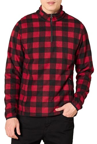 Amazon Essentials Giacca Invernale in Pile con Zip Corta Uomo, Nero Rosso Buffalo Check, XXL