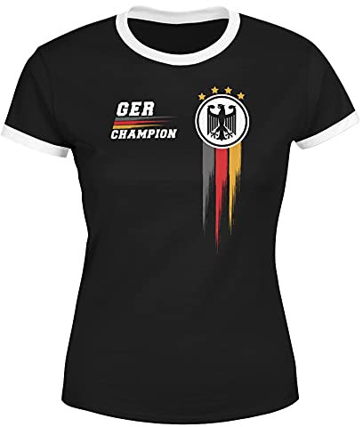 MoonWorks® Damen EM-Shirt Deutschland Fußball Fanshirt Germany Champion Europameisterschaft 2024 schwarz-weiß L