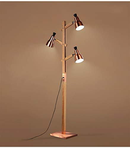 Floor Lamp, Rose Gold/White Adjustable Lamp Holder Standing Lamp, LED, 3 Lights, 170 cm, Retro Industrial Wood Floor Lamps, Bedroom Living Room (Color : Rose Gold)