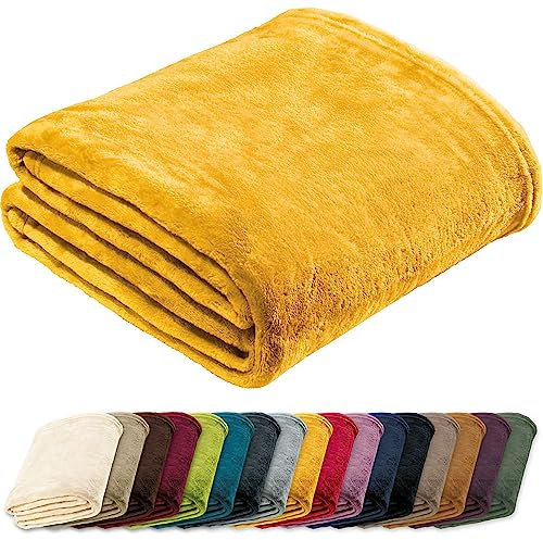 REDBEST Microfaserdecke Amarillo, Fleece-Wohndecke, Sofadecke gelb Größe 130x180 cm - kuscheliger Teddyfleece, extra weich warm, pflegeleicht, waschbar