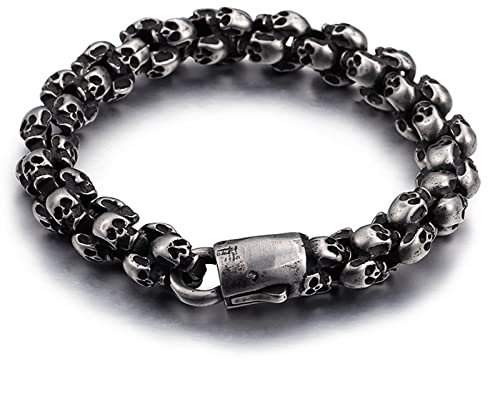 Beydodo Armband Edelstahl Herren, Partnerarmbänder Totenkopf Gliederarmband Breit 12MM Bettelarmband Armband Schwarz 22.5CM für Charms