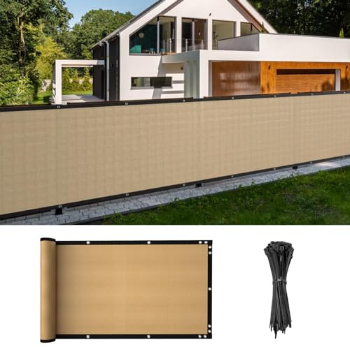 Cliselda Sichtschutzzaun, 91 x 152 cm, robuster Zaun, Schattenabdeckung, Zaun für Außenbereich, Hof, Wand, Garten, Hinterhof, Kabelbinder im Lieferumfang enthalten (91 x 150 cm, Sand)