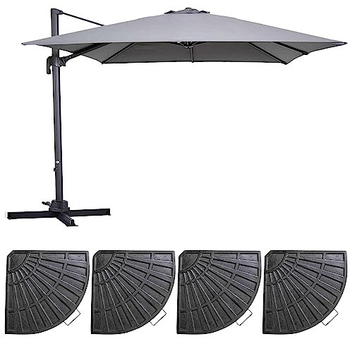 Oviala Parasol déporté Rotatif 3x3m et 4 Dalles lestées Aluminium Gris