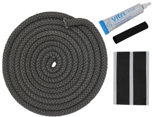 Kamindichtung Türdichtung Set, 3m ø12mm, für Drooff, Olsberg, Oranier und Wamsler Öfen, Kaminofen Dichtung inkl. Kleber, Abbinder, Hülse und Einbauanleitung
