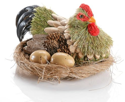 Osterdeko Dekohuhn Nestdeko Deko Huhn im Nest 23 cm Ø 16 cm hoch Grün