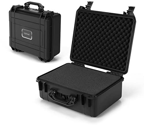 COSTWAY Caja dura Impermeable Portátil, Maletín para Exteriores con Encarte de Espuma Personalizable, Ideal para Aparatos Electrónicos Drones Cámaras de Fotos y Armas de Fuego, 34 x 31 x 16 cm