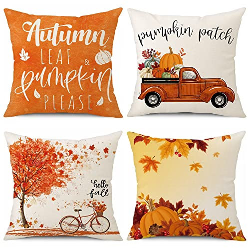 JOTOM Dekorative Kissenbezug Atmungsaktiv Kissenhülle Bunte Dekokissen Sofakissen Bezug Auto Home Bed Büro Cafe Garten Outdoor 45 x 45 cm 4er Set (Herbst Ahornblatt, 45 x 45 cm)