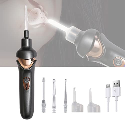 Kit De Retrait De Cérumen pour Oreilles Nettoyant pour Oreilles Aspirateur Électrique Automatique avec Lumière LED Aspiration Puissante pour Adultes Et Enfants Outil De Nettoyage Indolore,Noir