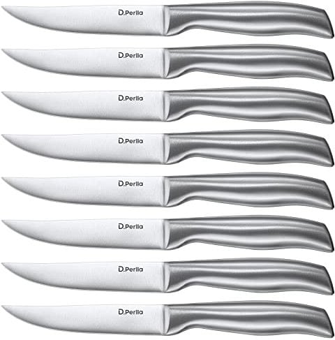 D.Perlla Steakmesser, Extra scharfes Steakmesser Set mit gerader Klinge, Professionelles Steakmesser mit gerader Kante für den Küchentisch, Einteiliges Schmieden aus Edelstahl, 23.1CM