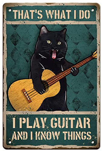 GLOBLELAND Katze Spielt Gitarre Vintage Metall Blechschild Kunst Plakette Poster Retro Metall Wand Dekorative Blechschilder 8 × 12 zoll für Zuhause Küche Bar Coffee Shop Club Dekoration