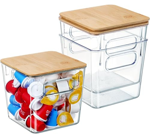 Qilinba 3 PACK Coffee Pod Holder K Cup Organizer Large Capacity Clear Storage Container Bins with Bamboo Lids for Coffee Bar Organization and Storage